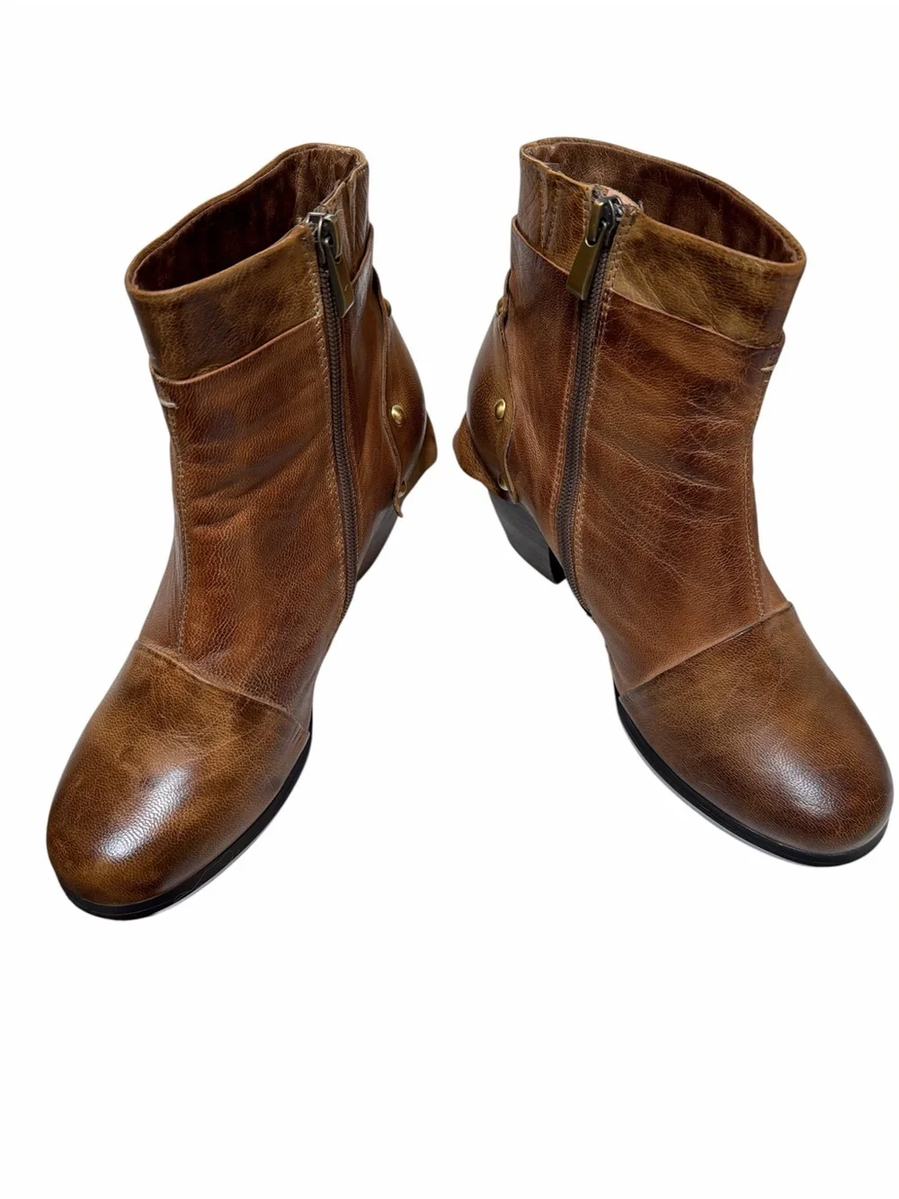 Antelope Leather Ankle Boots Women’s Size 8 Brown Boho Western Stacked Heel